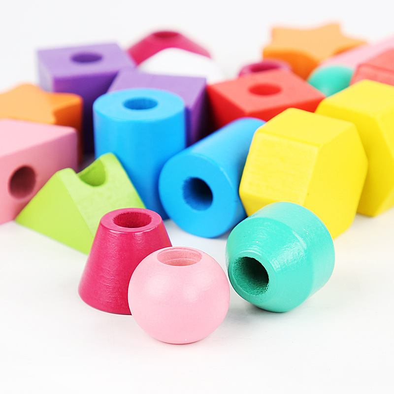 威威虎几何串珠套柱儿童益智叠叠乐蒙氏形状套柱串绳配对积木玩具白底实物图