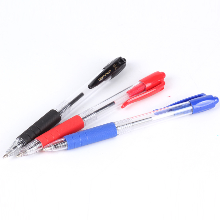 Transparent plastic ballpoint pen, red, black and blue ballpoint pen, press 518 sheath ballpoint pen Application Scenario