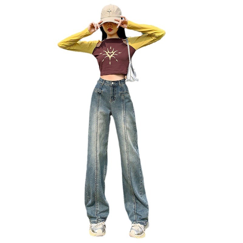 The new high-waisted, loose-fitting straight-leg jeans for women in the spring of 2024 are fashionable and versatile Item Picture