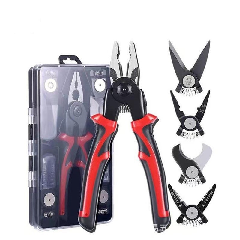Cross-border bestseller Five-in-one multi-functional interchangeable head pliers set, wire cutters, pliers and wire strippers set tools