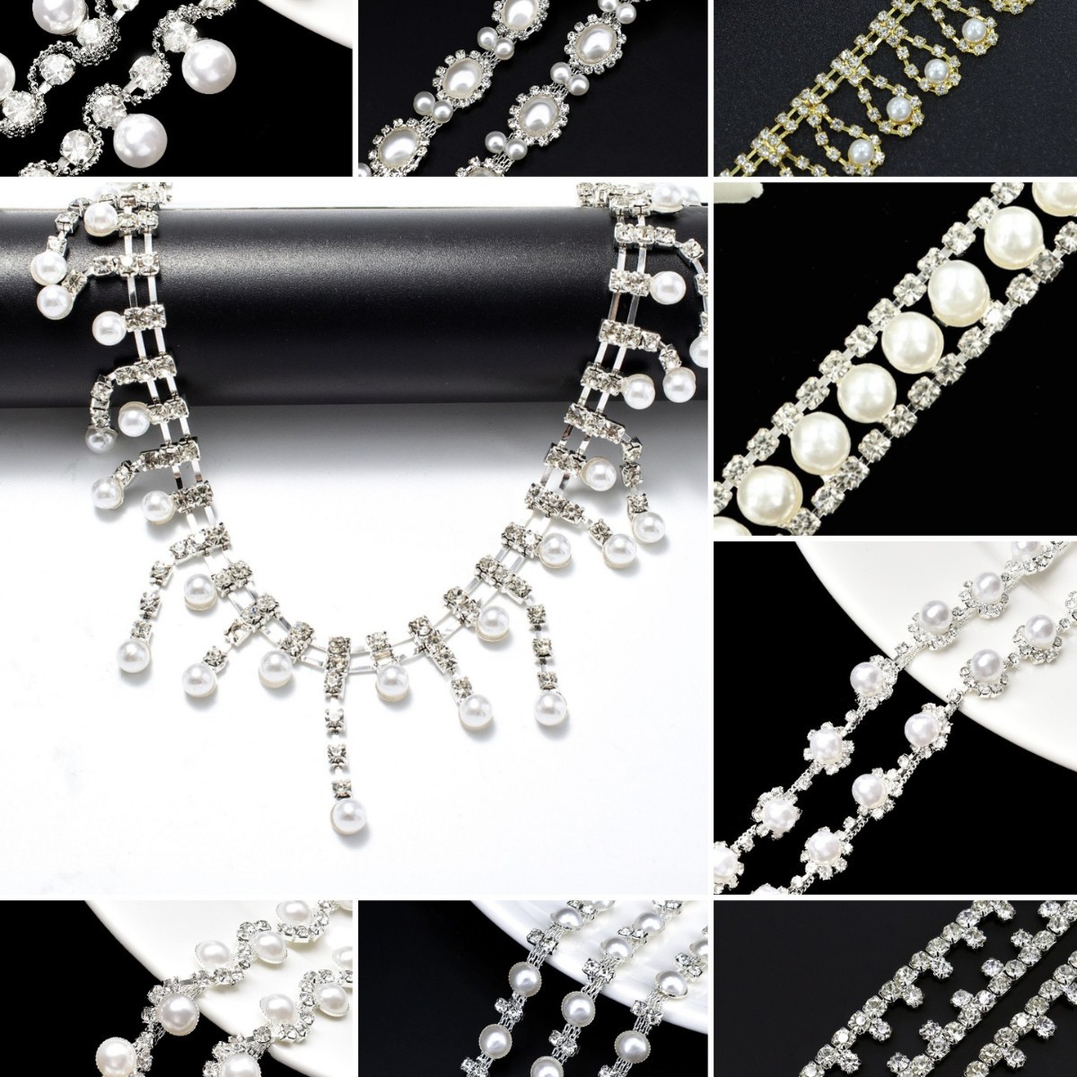 现货直销珍珠流苏钻链 适合婚纱礼服汉服帽服装子装饰配件批发