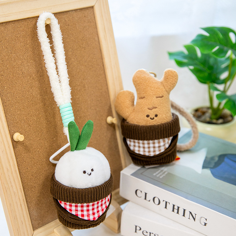 Wholesale of simulated ginger and garlic seasonings, cartoon plush toys, dolls, creative small pendants, bags and pendants details Picture