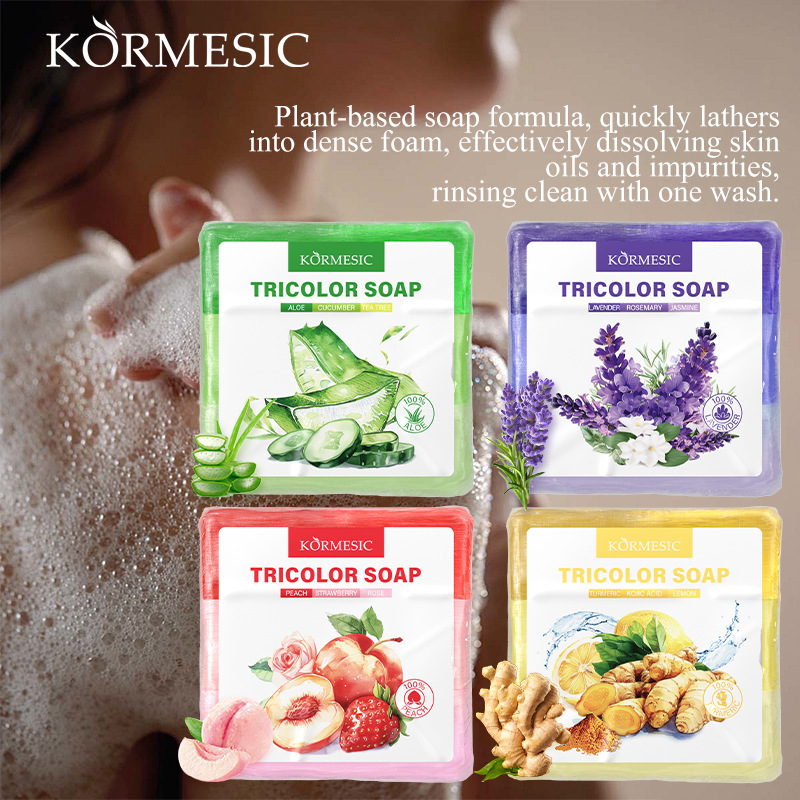 KORMESIC Cleansing Herbal Three-Color soap Deep Pore Cleansing and Oil Control Handmade Soap perfumed soap Specification image