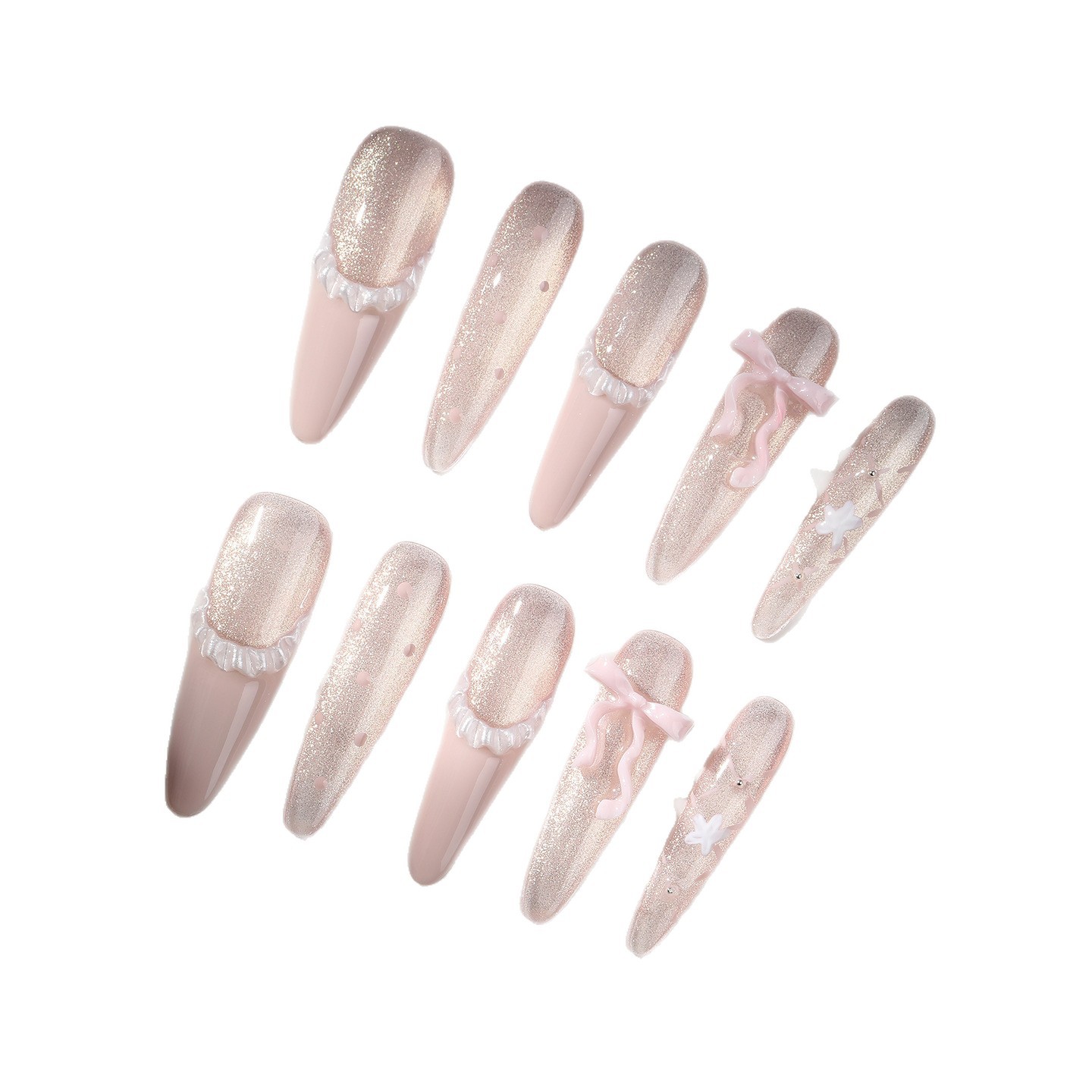 Zhuo Shimei's handcrafted ballet girl French high-end cat-eye whitening detachable bow nail art Specification image