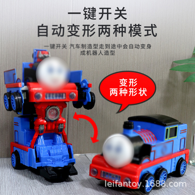 Cross-border wholesale of the same style of electric transformable train, music, light, automatic transformation robot train toys as Douyin details Picture