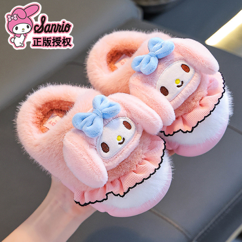 三丽鸥秋冬季儿童棉拖鞋女童保暖加绒库洛米亲子居家厚底宝宝棉鞋细节图