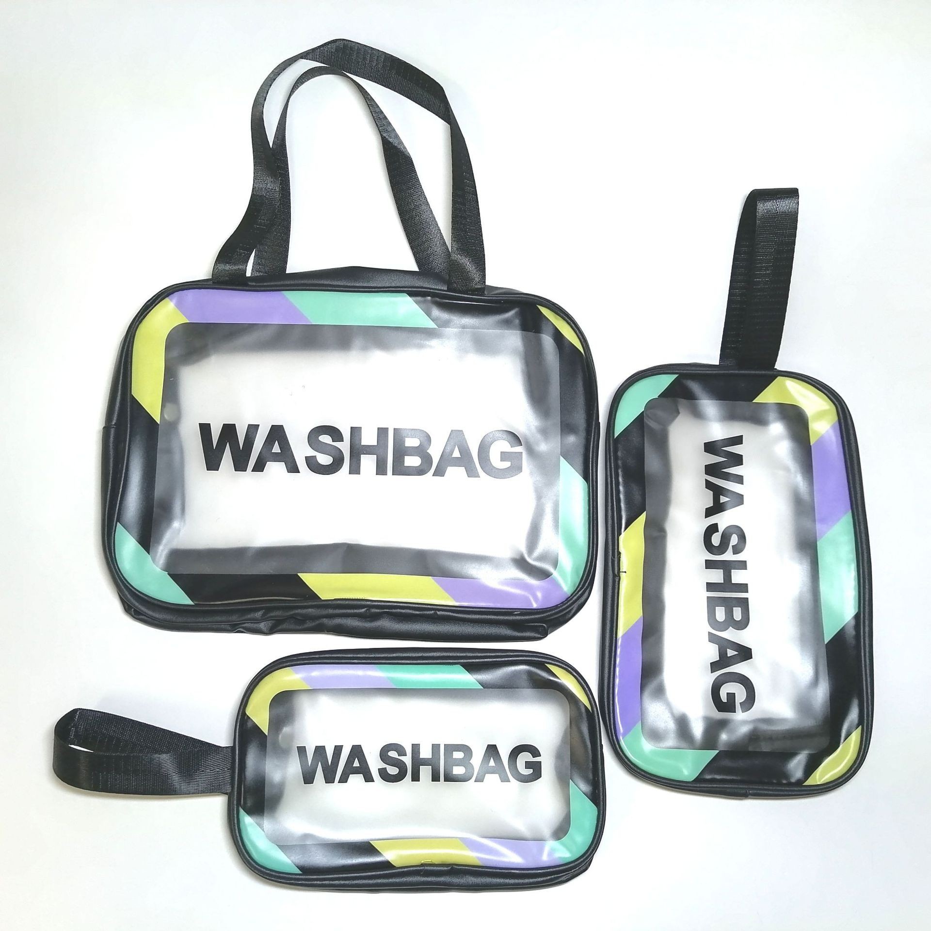 创意彩边磨砂PVC洗漱包手提便携旅行化妆包大容量化妆洗漱收纳包细节图