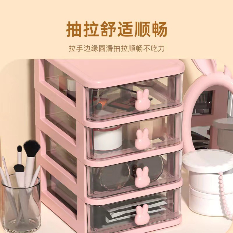 Storage cartoon desktop box, transparent small drawer desk, plastic mini storage box, rabbit stationery organizing box Specification image