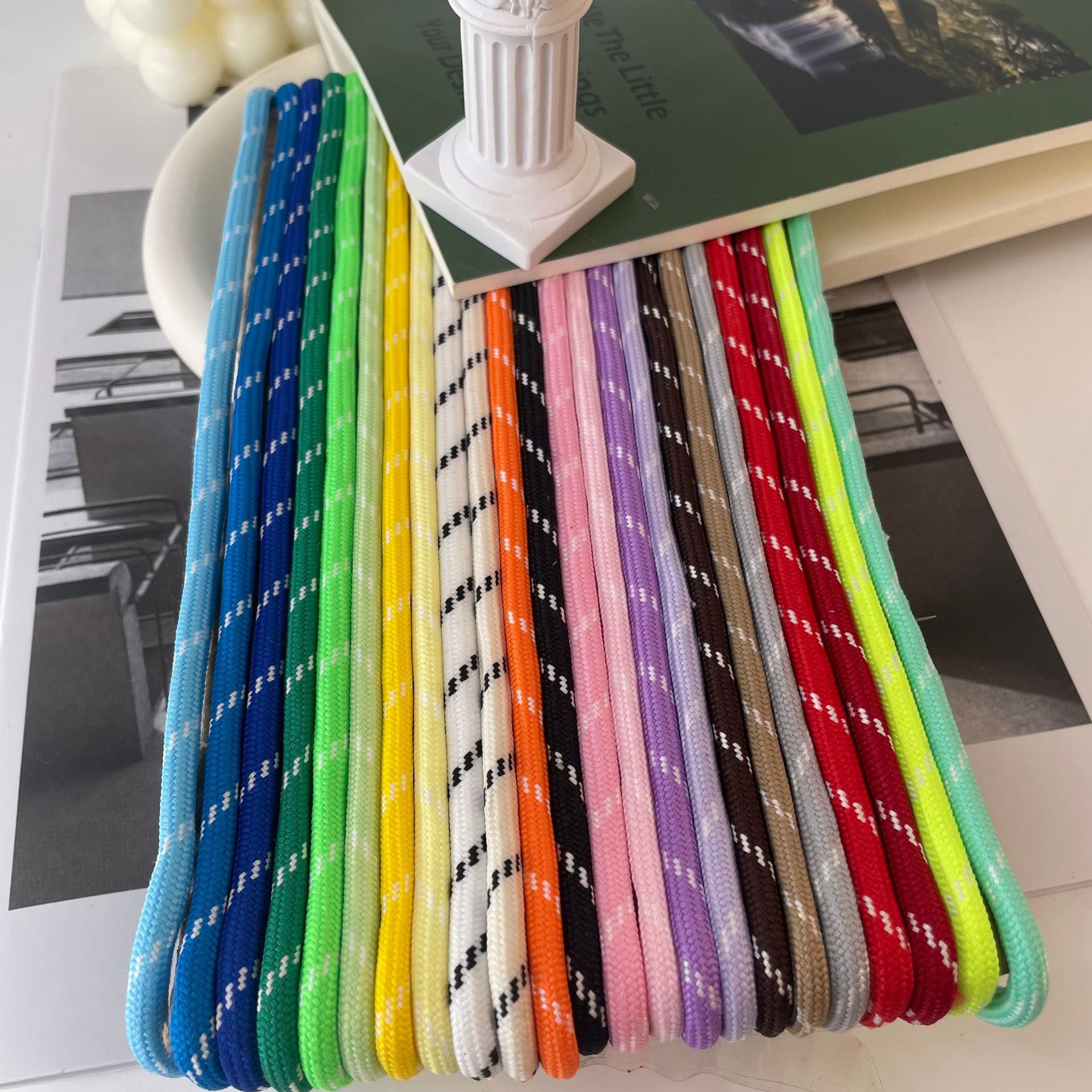 Wholesale and in-stock 5MM colored dotted polyester low-elasticity filament DIY hand-woven rope, mobile phone lanyard, shoelace semi-finished products details Picture