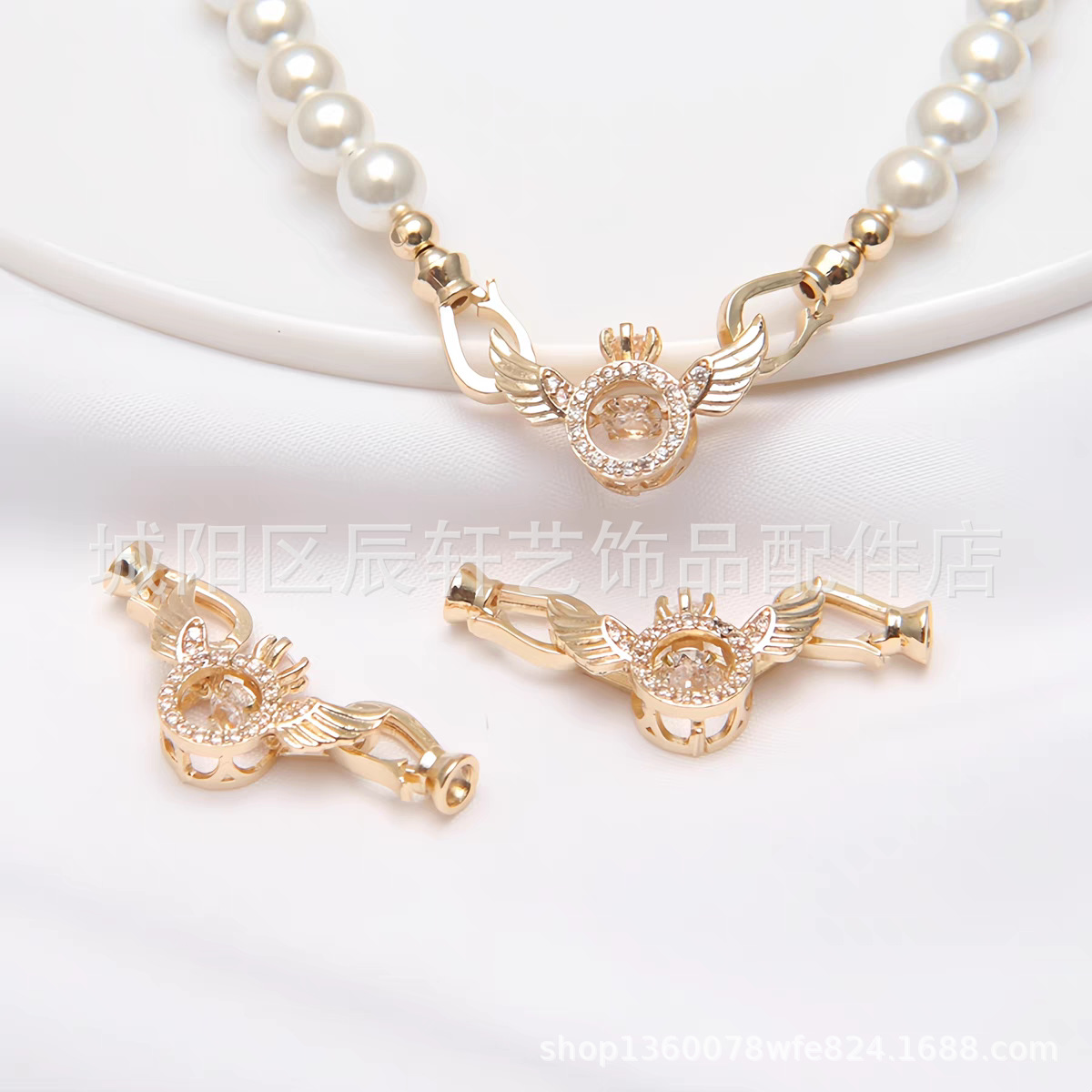 18K gold-plated color-preserving inlaid zircon dynamic angel clasp, hand-held pearl clasp diy jewelry bracelet necklace clasp