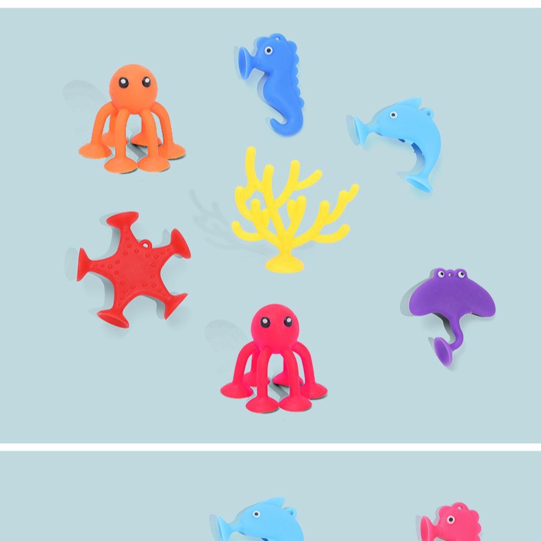 Marine animal cartoon educational children's bathroom sticky fun bath toy assembly cross-border suction cup small toy Specification image