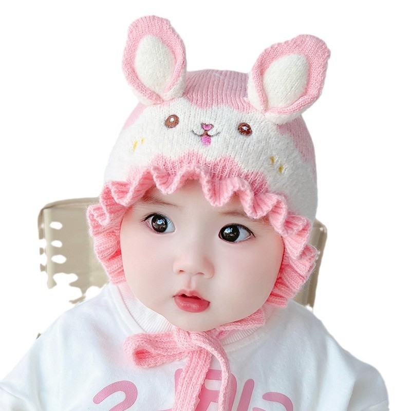 婴儿帽子秋冬款可爱超萌护耳新款男宝宝女童新生儿针织毛线儿童帽白底实物图