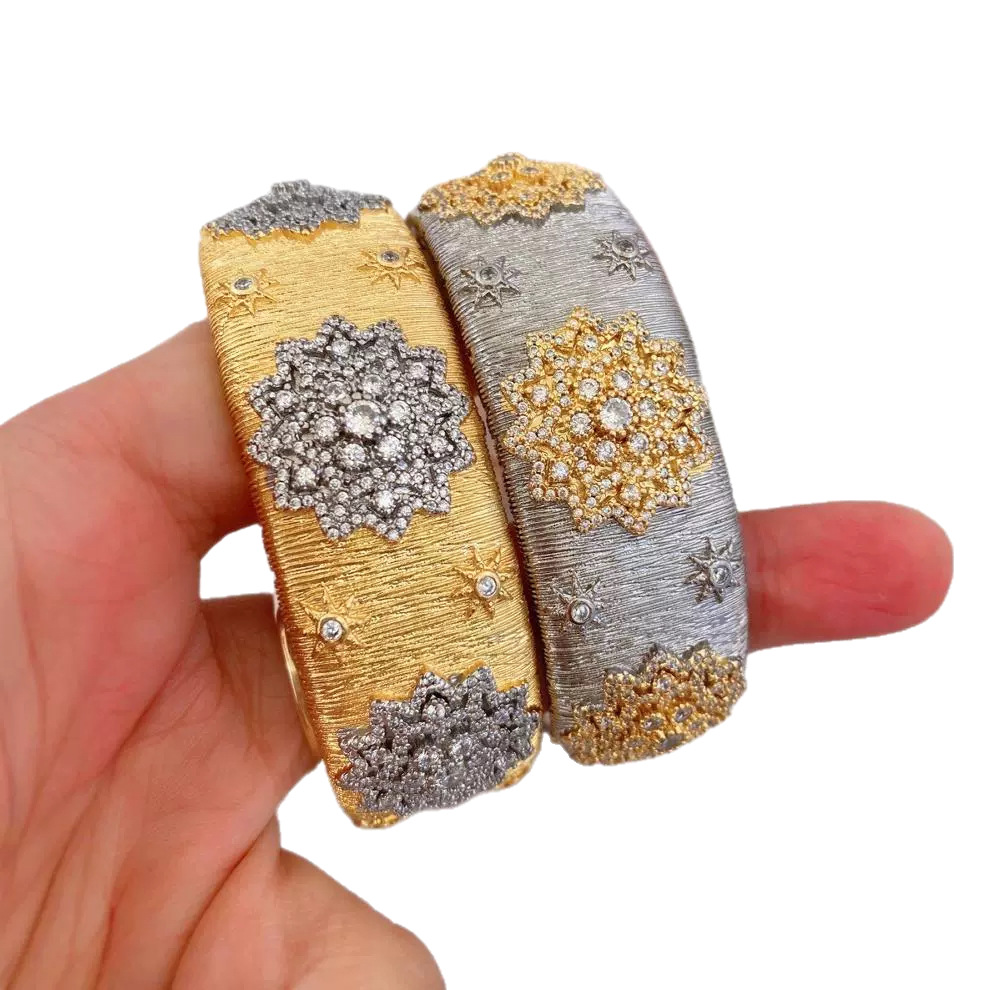 European and American retro Italian Buchi craft brushed copper, gold-plated and set with zircon ring bracelet in a color-blocked style Item Picture