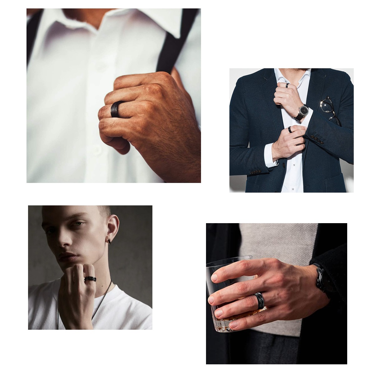 Amazon's best-selling men's titanium steel ring, black electroplated three-piece set, rotating ring, rotating stress-relieving accessory details Picture