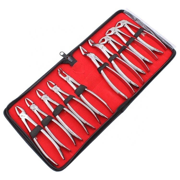 Cross-border exclusive dental tooth extraction tools, stainless steel tooth extraction pliers 10-piece set with storage bag, orthodontic pliers, dental pliers details Picture