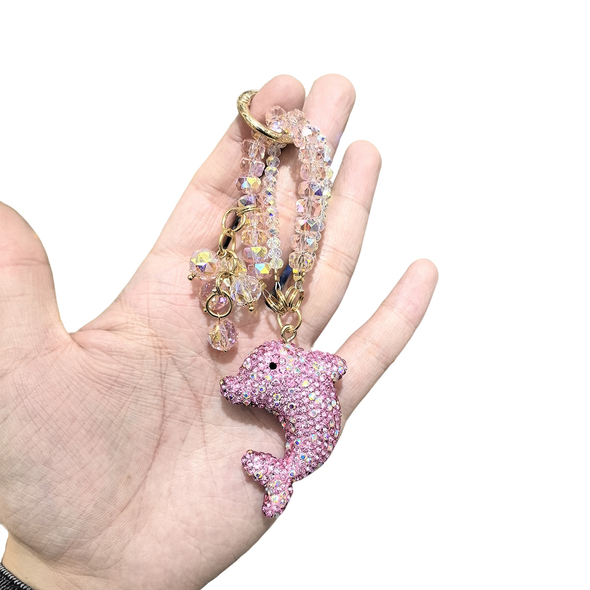Cross-border full-diamond cartoon 3D dolphin keychain, cute bag pendant, sparkling diamond multi-color car keychain details Picture