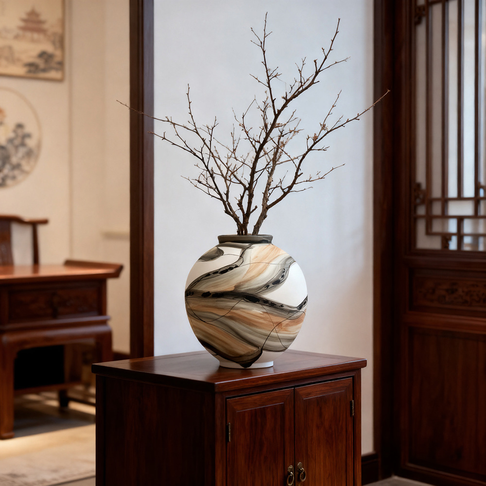 2025 Modern minimalist creative Ceramic vases, hand-painted flower arrangement decorations for the living room, dried flower vases for home decoration, Wabi-sabi style Application Scenario