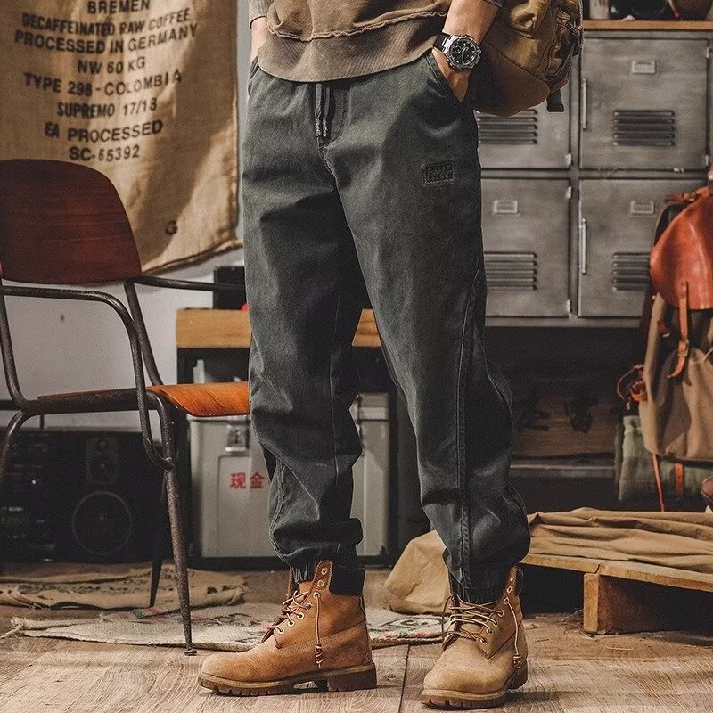 The new American trendy brand loose-fitting tight-fitting pants from Spring and Autumn are fashionable and cool men's solid color Harem pants Specification image