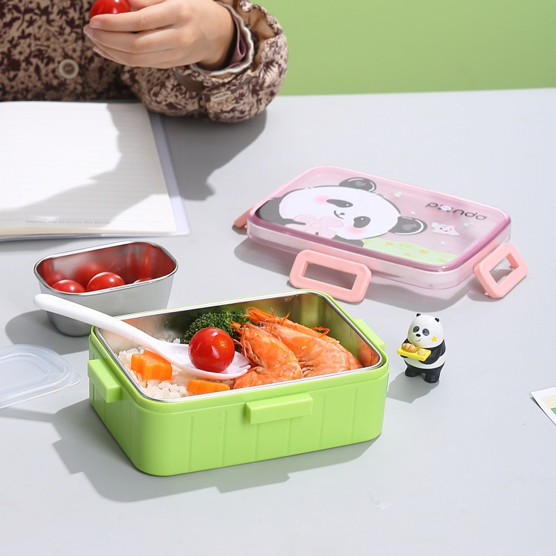 Cute panda stainless steel children's lunch box with bowl, sealed bento box, lunch box, student leak-proof fruit box Specification image