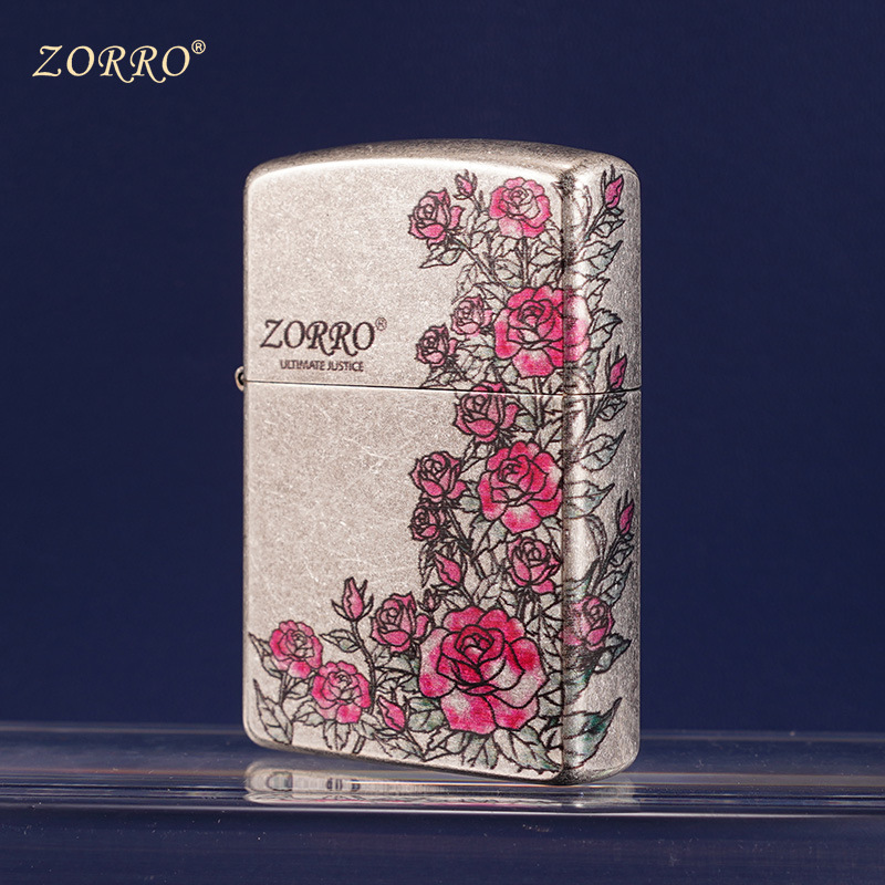 ZORRO佐罗Z91928D玫瑰花园古银滚花金属防风煤油打火机个性礼物潮