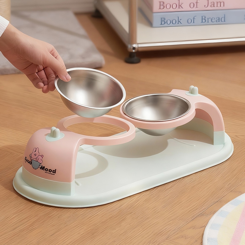 Rongka Pet Cross-border Cat Bowl, Dog Bowl, pet stainless steel double bowl, suspended high rack neck guard, single bowl, anti-tipping cat bowl, pet bowl, dog bowl Specification image