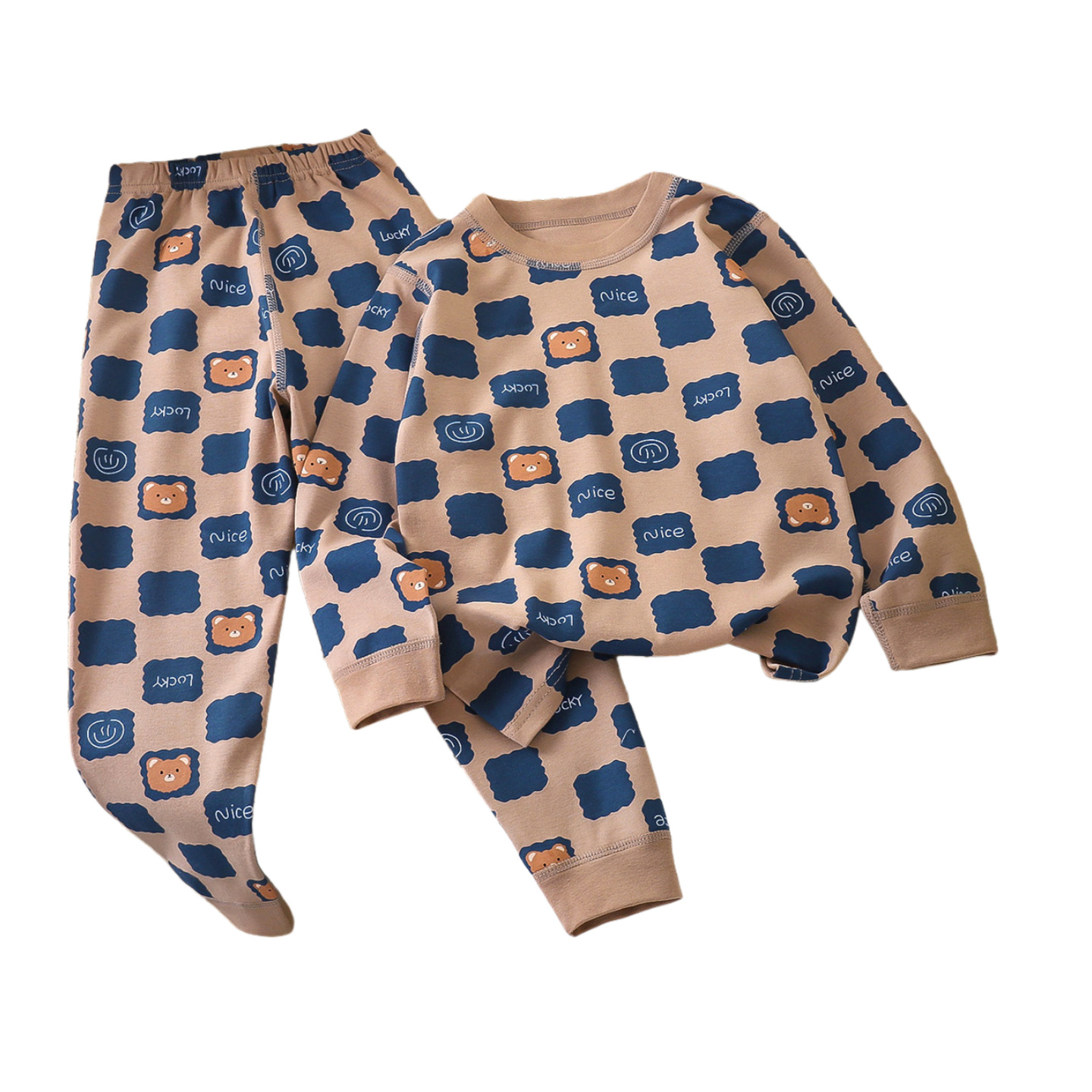 Children's pure cotton underwear set 40 combed 100% cotton boys' and girls' home wear, long Johns, long pants, pajamas, children's clothing wholesale Item Picture