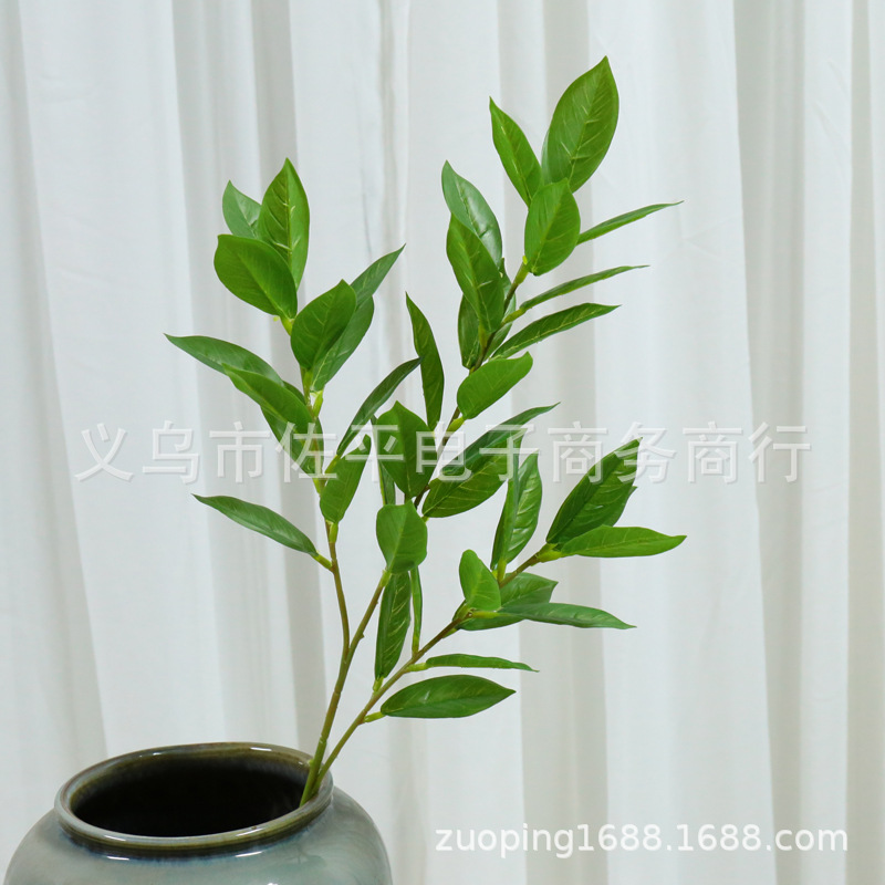 3叉柠檬叶发财树招财叶仿真树枝绿色叶子家居客厅插花装饰摆件产品图