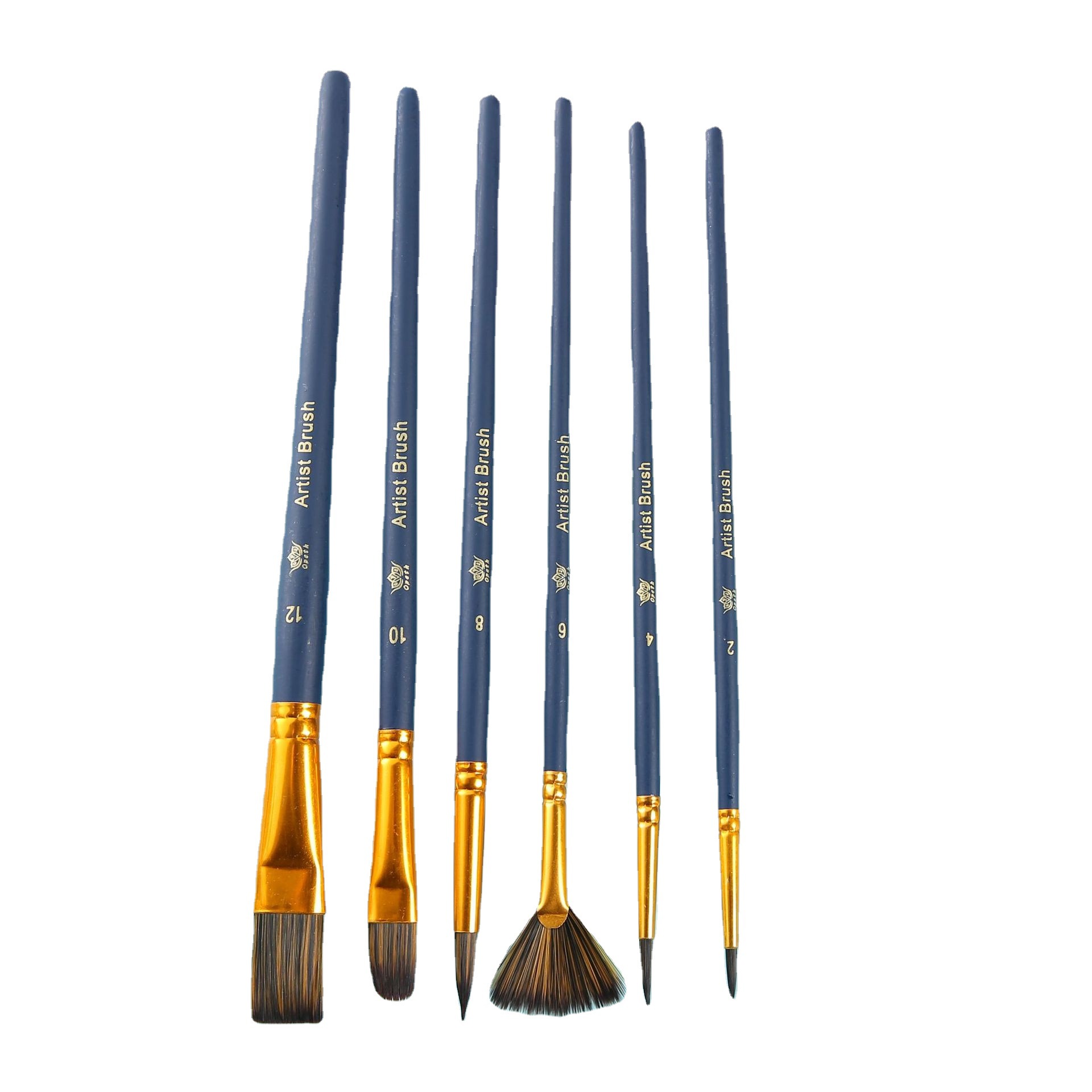 Cross-border watercolor and gouache painting brushes, 6-piece set of nylon bristle wood brush, watercolor acrylic oil painting outlining and brush arrangement Item Picture