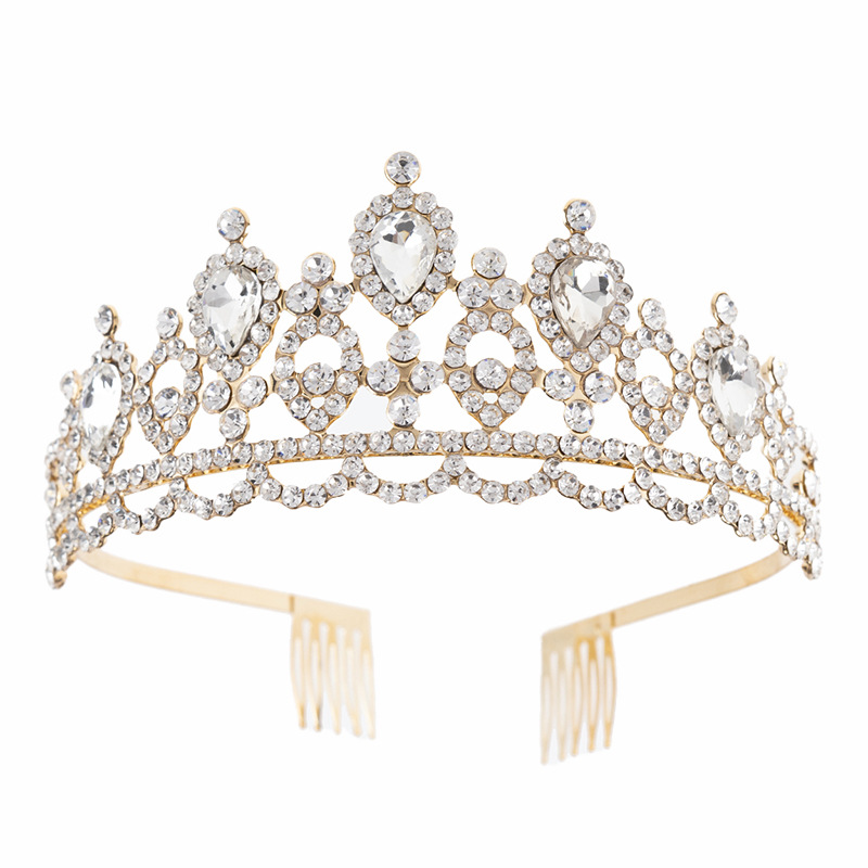 Cross-border European and American wedding headwear, comb water diamond crown, elegant women's wedding dress accessories, crown headwear, direct supply from the headwear manufacturer