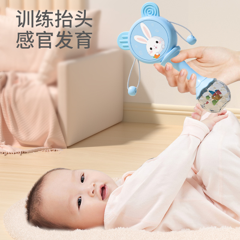 跨境拨浪鼓批发婴儿手摇益智玩具0-3岁六月龄6波浪鼓牙胶音乐宝宝产品图