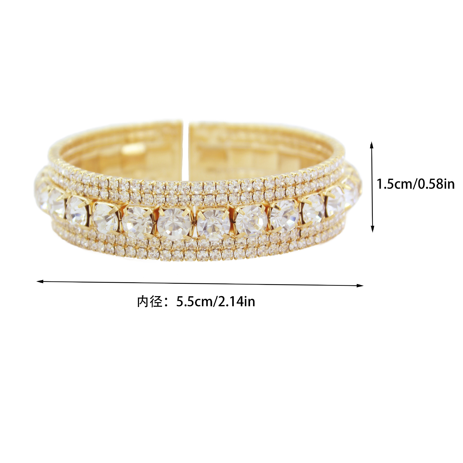 Wholesale of cross-border European and American popular retro open bracelet with dazzling diamonds, 4-row rhinestone claw chain bracelet, exaggerated elasticity and personalized jewelry Specification drawing