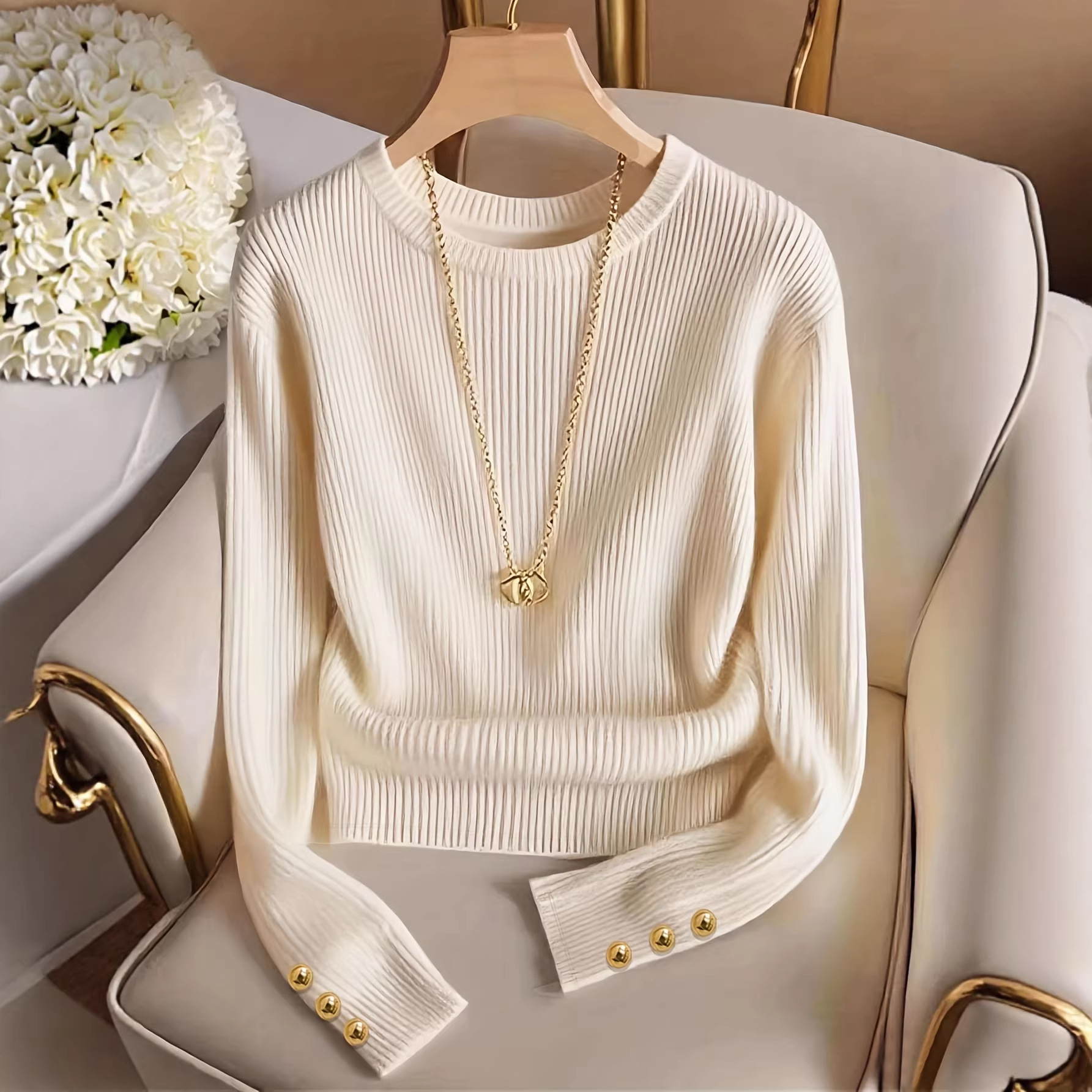 New cross-border European and American knitted long-sleeved T-shirts for Amazon's foreign trade women's clothing in stock Specification drawing