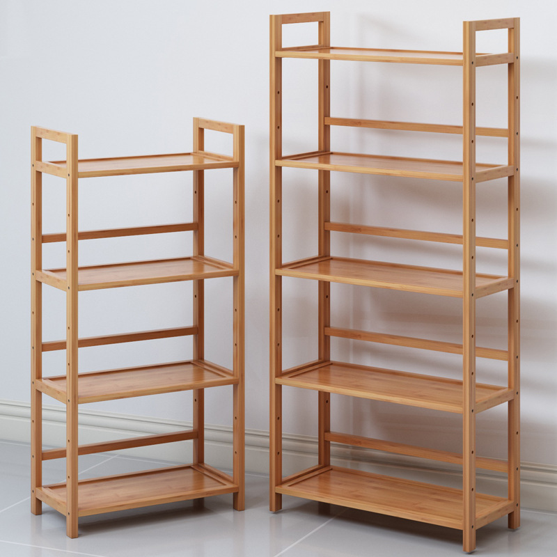 简易置物架子落地客厅书架家用办公室收纳架厨房储物架新款竹层架