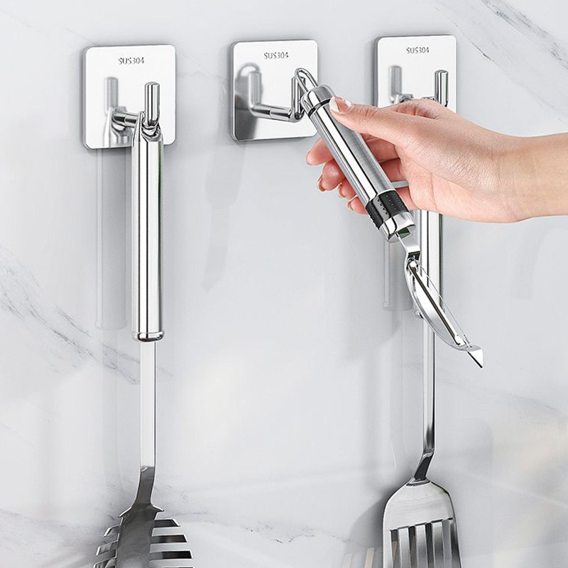 Gancho de acero inoxidable sin perforación fuerte portón de viscosa detrás gancho para colgar la ropa sala de estar cocina dormitorio almacenamiento de pared Specification image