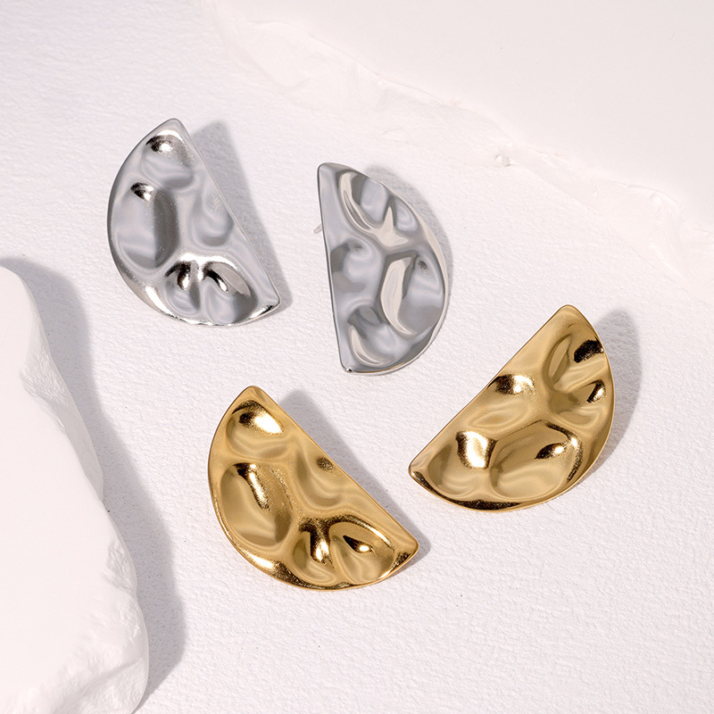 欧美跨境夸张高级感几何半圆ins冷淡风简约个性小众不锈钢耳钉女