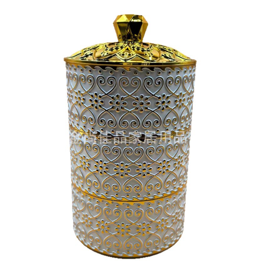 Storage jar Cross-border Amazon best-selling storage box sealed jar three-piece set with gilded sugar in Southeast Asia and the Middle East Item Picture