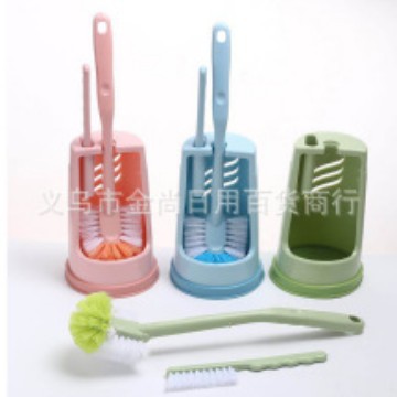Bathroom double-brush head with base toilet brush set, plastic long-handled toilet brush, bathroom brush, toilet cleaning brush