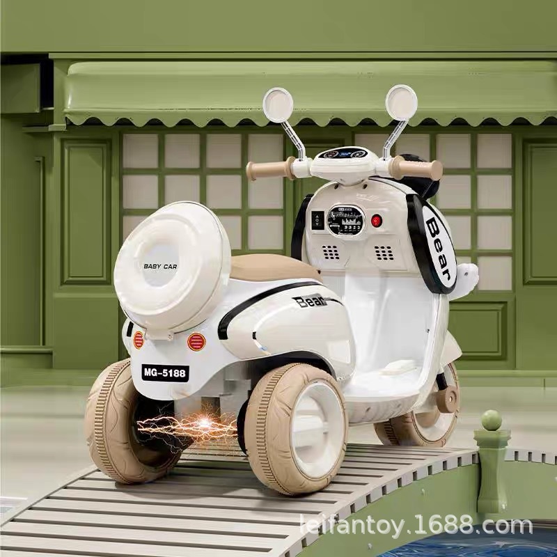 单驱动儿童电动摩托车宝宝电动三轮车可坐可骑带早教遥控玩具车产品图