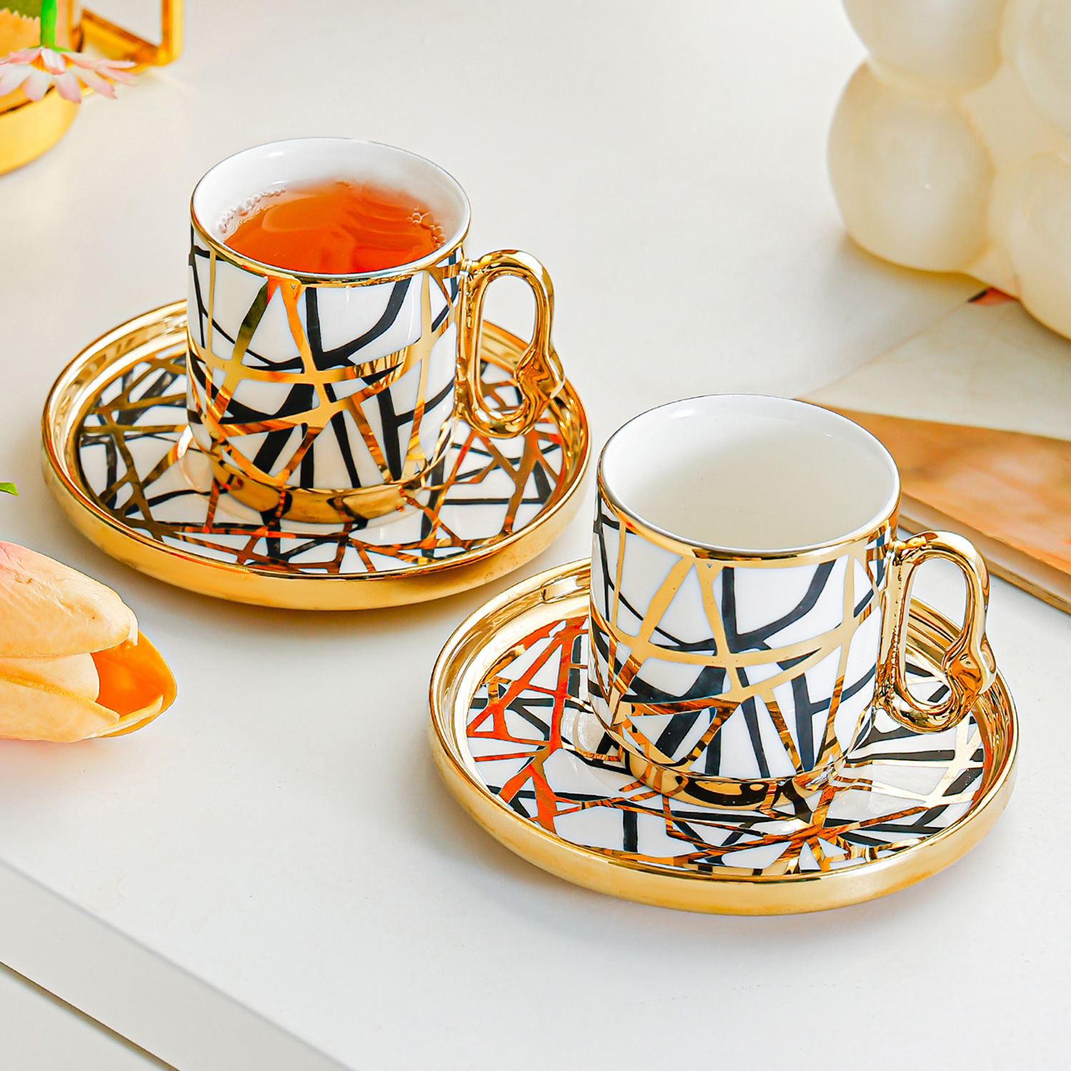 Gold-edge ceramic coffee cup, plate and stand set, thickened heat-resistant ceramic cup, commercial wear-resistant coffee shop and restaurant supplies pic 4