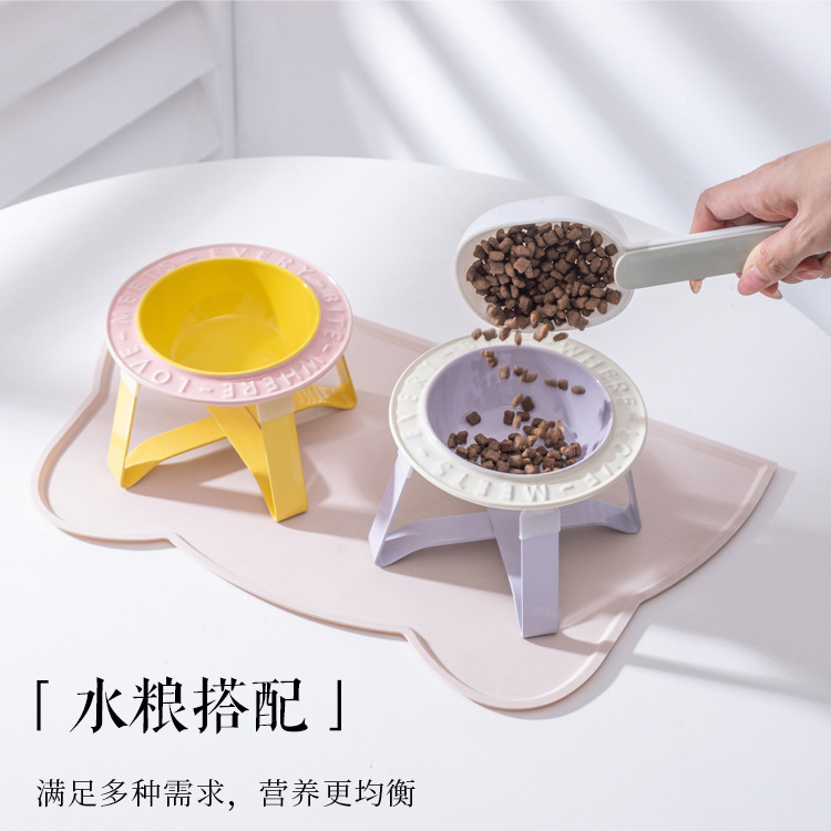 BD Flying saucer ceramic cat bowl and dog bowl stand, neck guard to prevent overturning, macaron-colored pet bowl, food bowl, water bowl, height-increasing iron stand Specification image