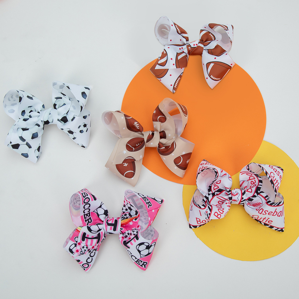 亚马逊新款运动风发饰 足球印花蝴蝶结对夹超级碗橄榄球球迷头饰