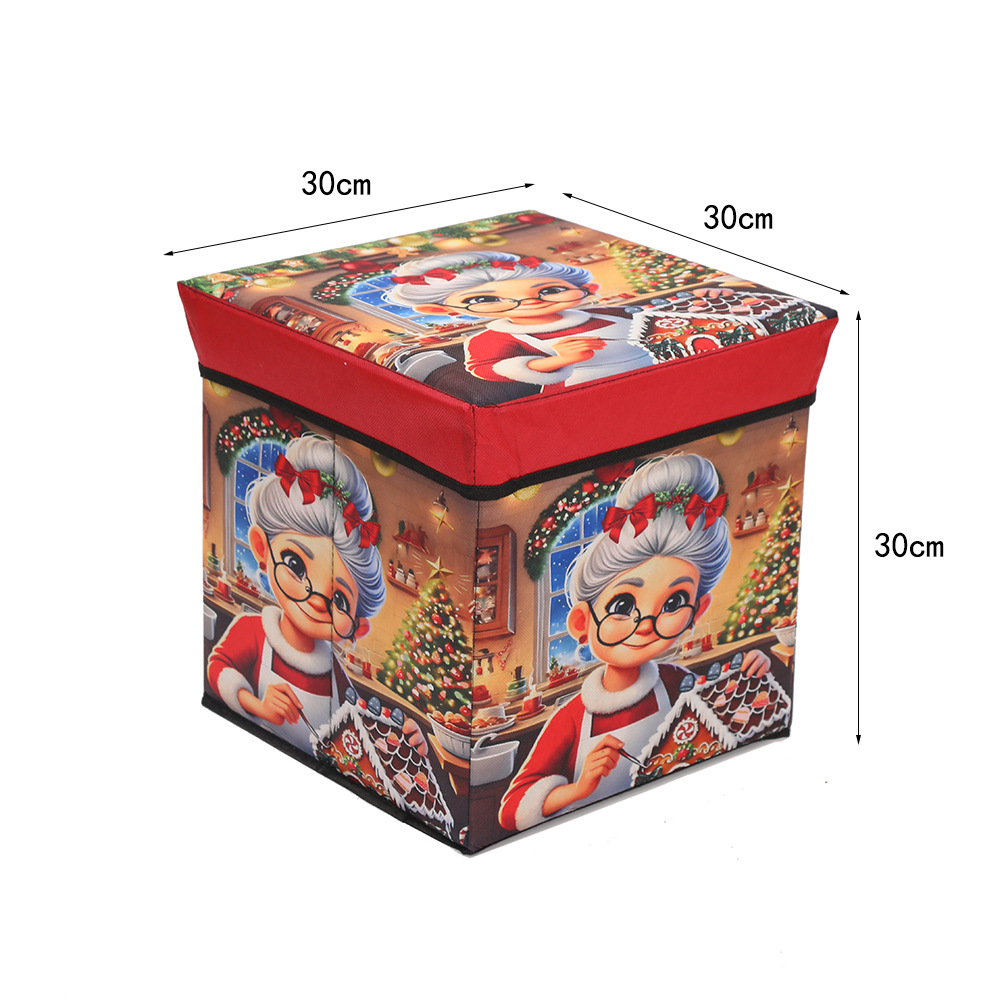 Cross-border Christmas large-capacity storage box, digital printing laminated storage stool, multi-functional covered folding storage stool Item Picture