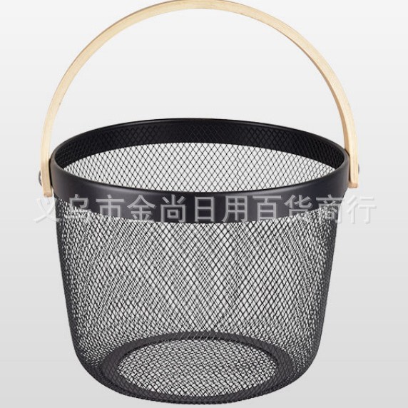 家用铁艺镂空收纳篮木柄手提篮手提果蔬篮浴室厨房多功能收纳篮细节图