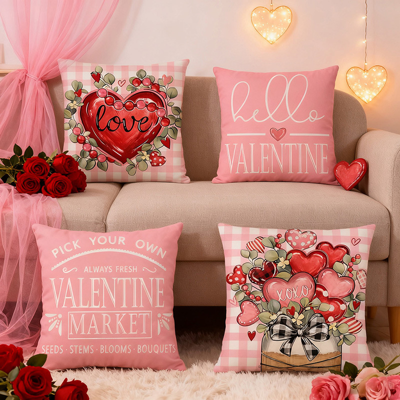 New cross-border Valentine's Day pillow with letter heart print, headrest, and festive atmosphere decoration pillowcase