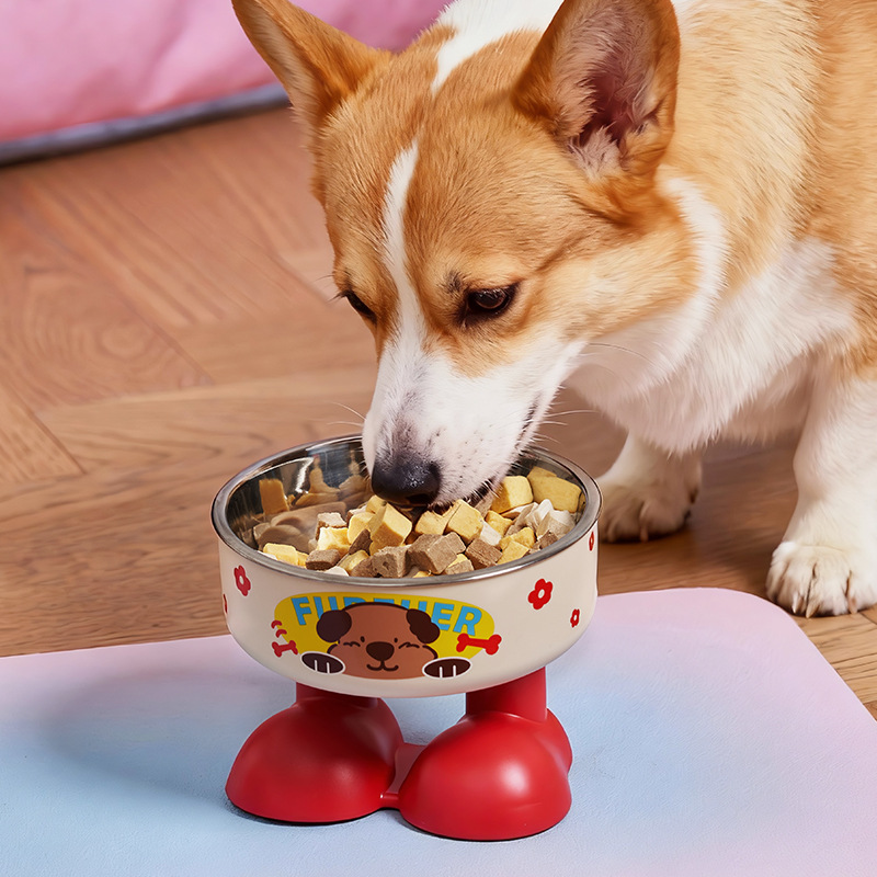 Rongka Pet Cross-border Pet stainless Steel high-legged Bowl, anti-slip and anti-knock cat bowl, large-capacity dog feeder, cat food bowl details Picture