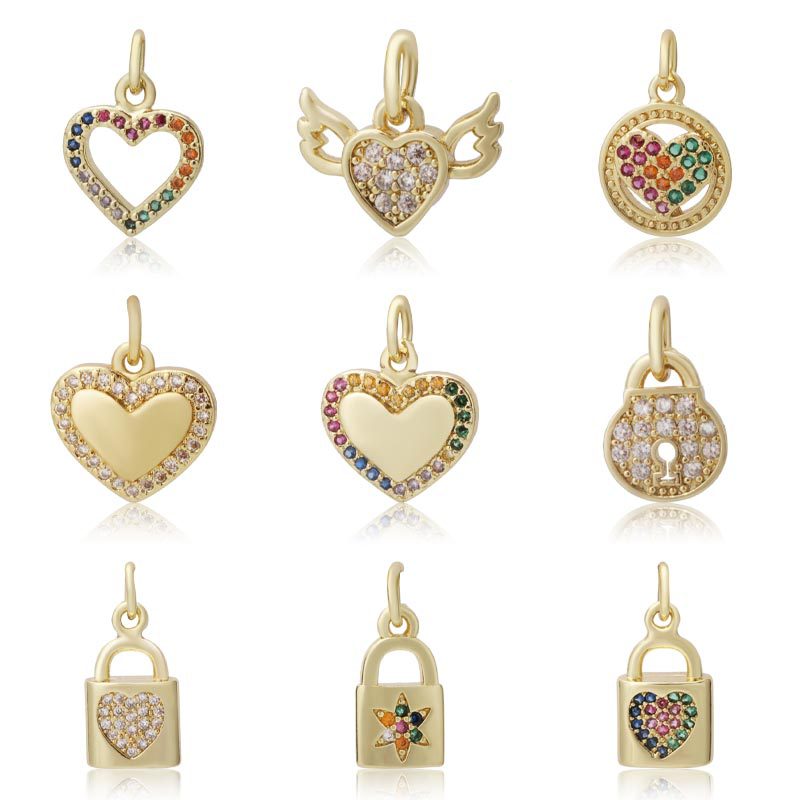 Honglu European and American Cross-border diy micro-inlaid zircon small pendant bracelet Pendant accessory Heart geometric simple accessory full figure