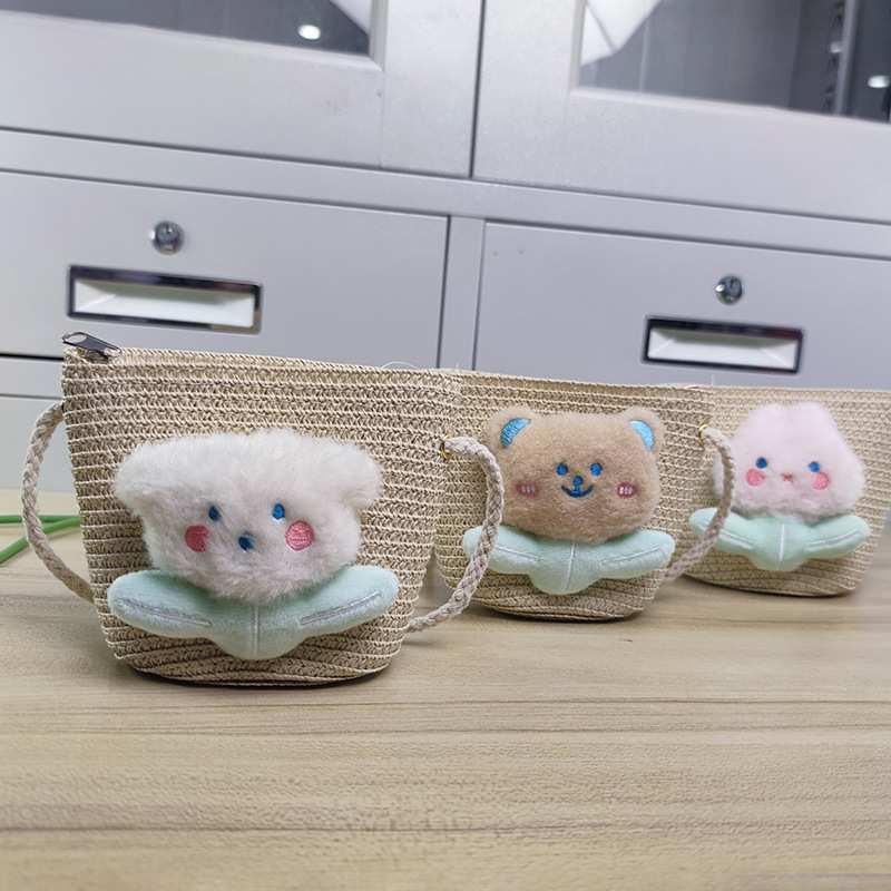 Niños bolsa pequeña mujer 2025 nuevo cute tejido bolsa de paja chica móvil crossbody playa vacaciones bolsa de playa details Picture