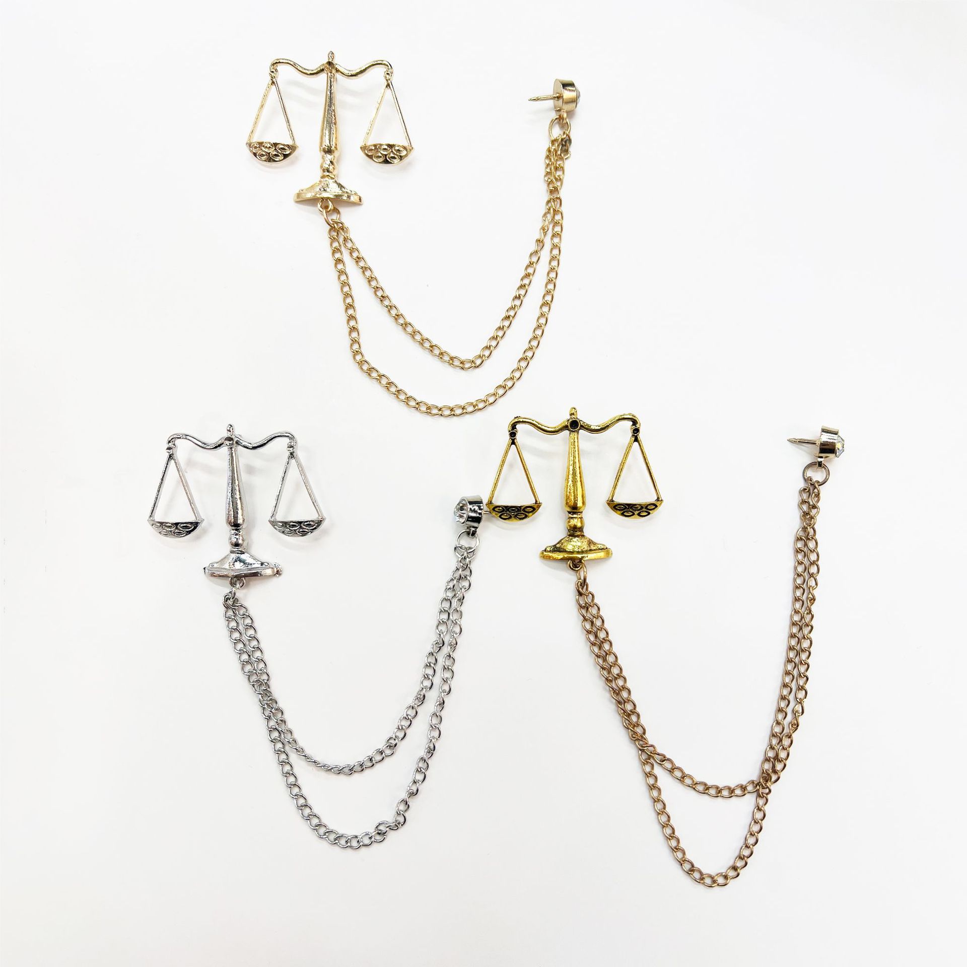 韩版天秤胸针ins小众设计感男士西服链条别针服装装饰胸花配饰潮产品图