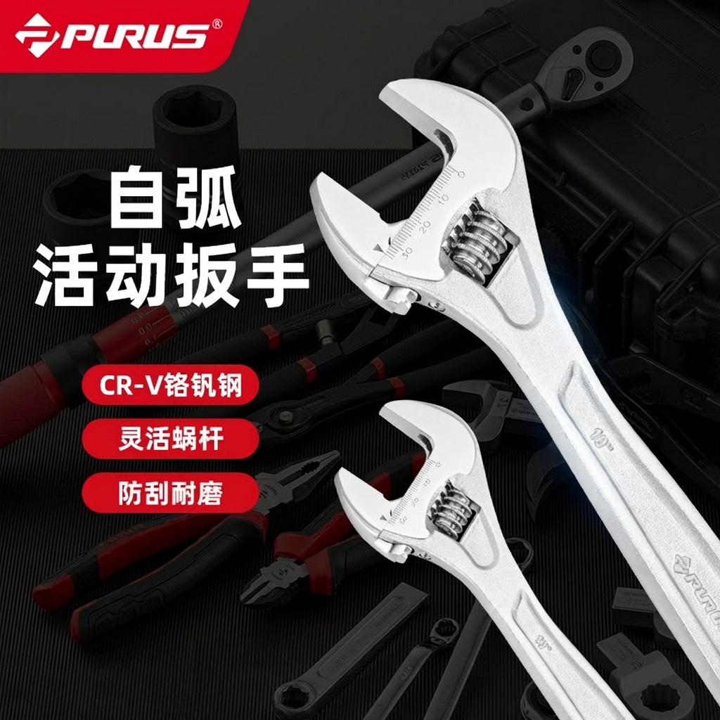 普路斯自弧活动扳手正品万用多功能扳子大口径开口卫浴板手舒适