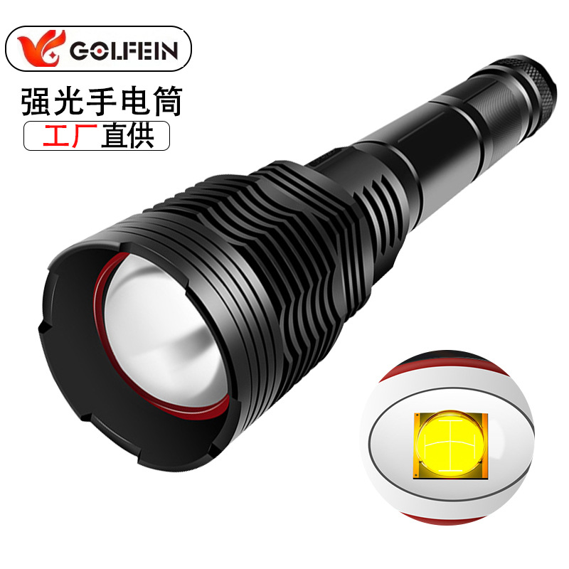 跨境强光远射手电筒大功率超亮探照灯USB充电户外防水变焦野营灯